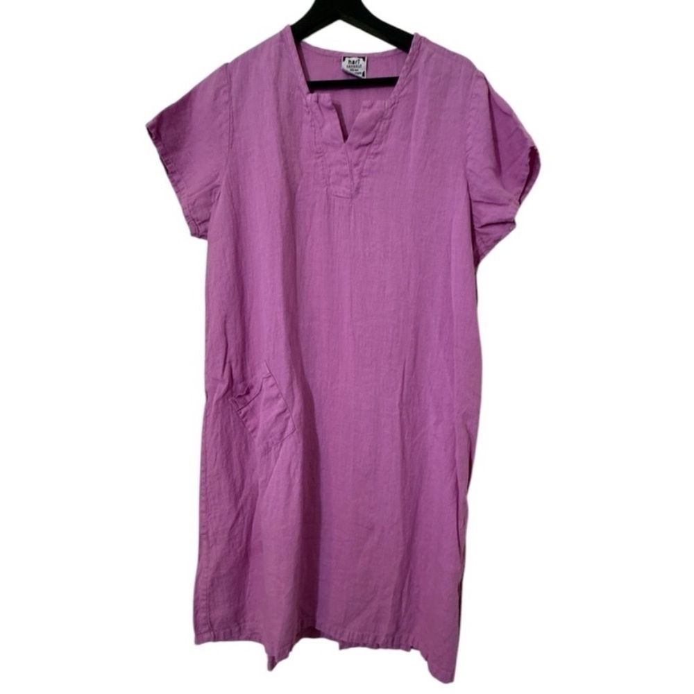 Relaxed Violet Linen Midi Dress with Pocket